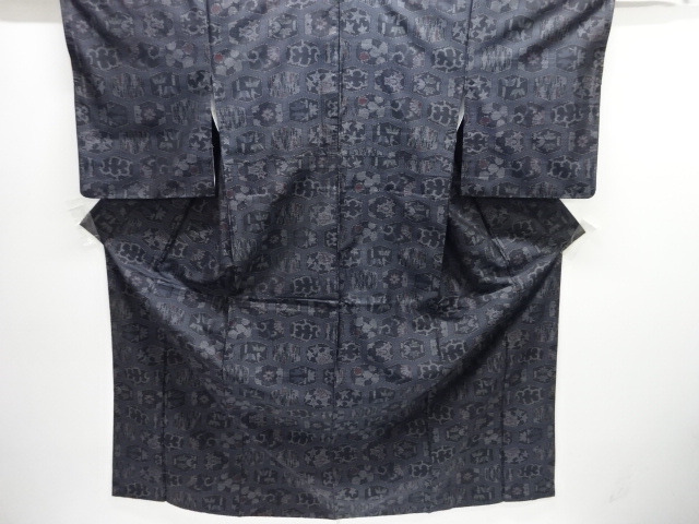  アンティーク　抽象模様織り出し本場泥大島紬着物